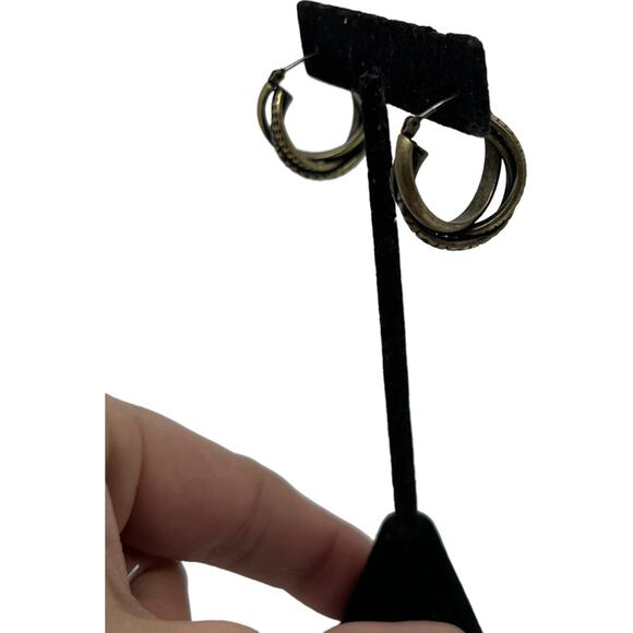 Small Guess Brand 90s Golden Hoop Earrings - Black Accent, Good Condition - Picture 9 of 16